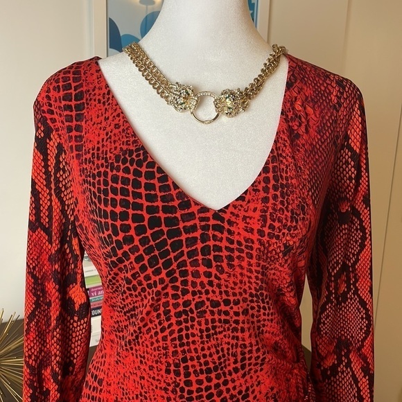 ANNE KLEIN Red snake medi long sleeve dress - Picture 3 of 7